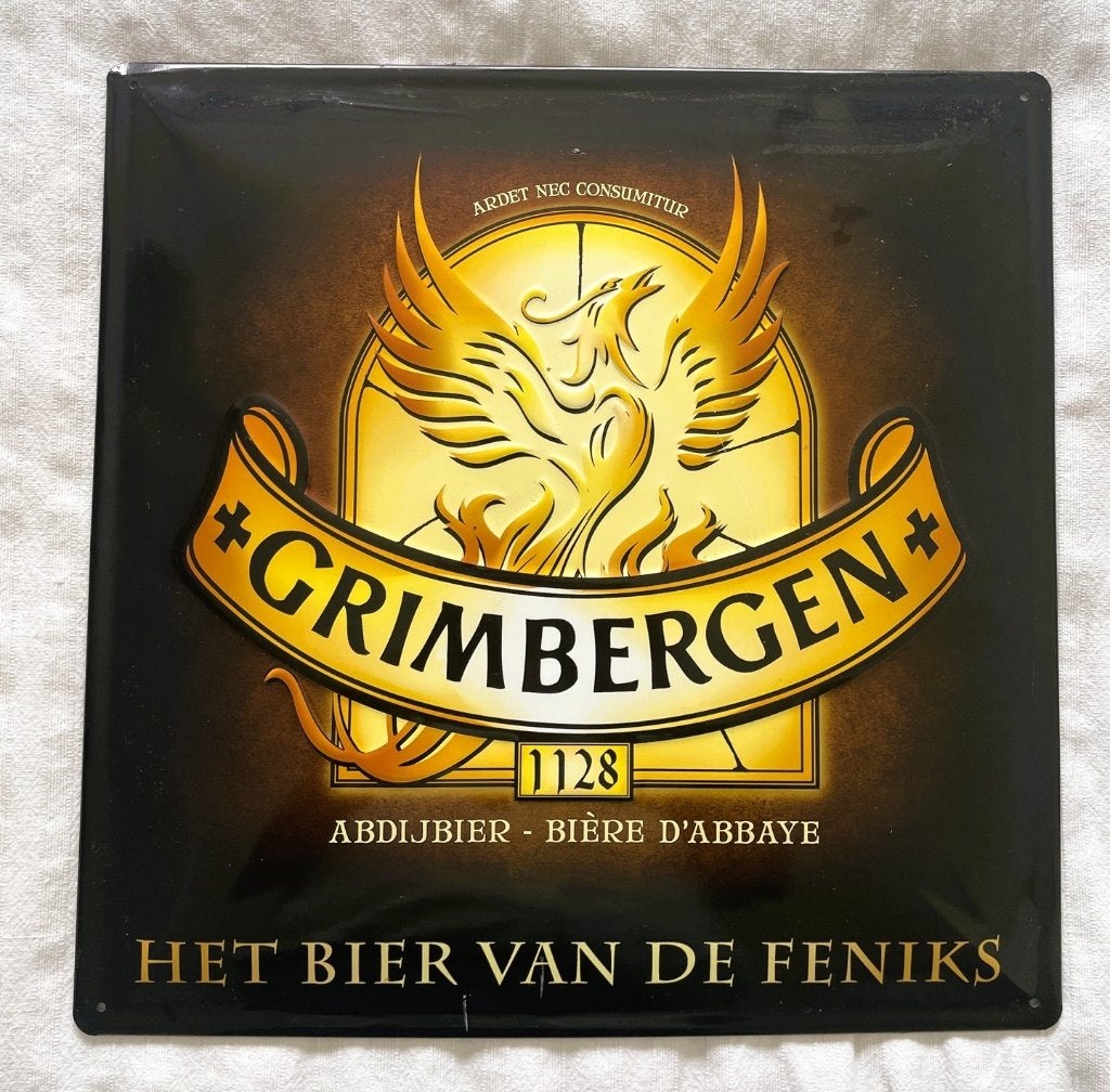 Grimbergen - het bier van de Feniks - metalen wandbord, Verzamelen, Ophalen of Verzenden, Zo goed als nieuw, Reclamebord, Plaat of Schild