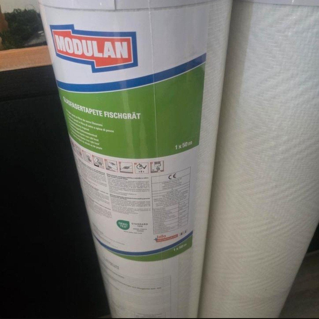 Vliesbehang Modulan Glasfasertapete Fischgrät 1x50m, Huis en Inrichting, Ophalen, Overige merken, Wit, Structuur