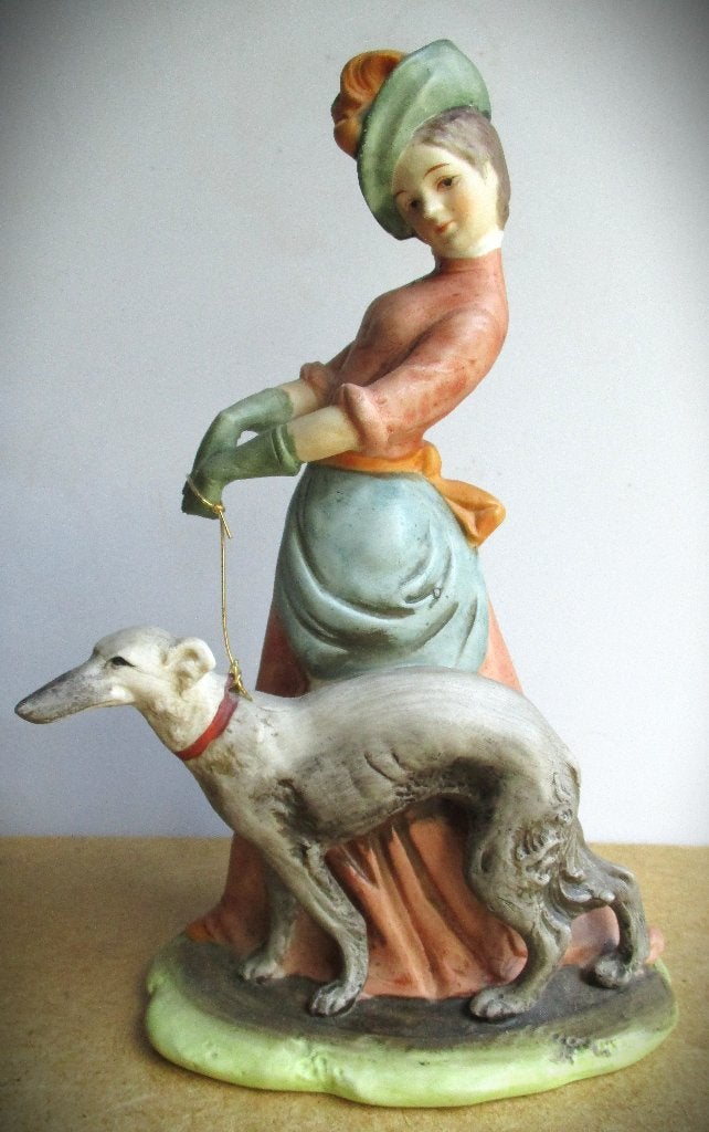 Barsoi hond en dame~Porseleinen figuurtje~Russische windhond, Ophalen of Verzenden, Zo goed als nieuw, Mens