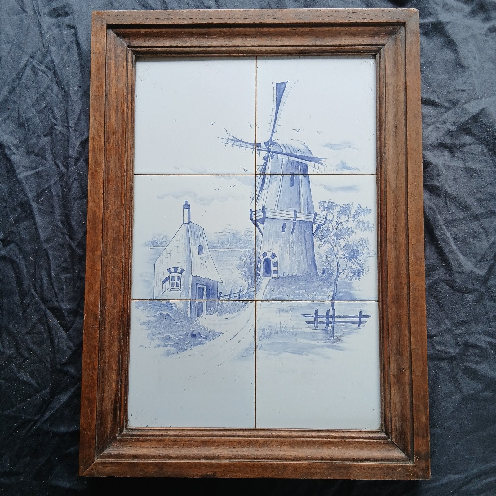 Delfts blauw tegeltableau met afbeelding molen, huisje, Ophalen of Verzenden
