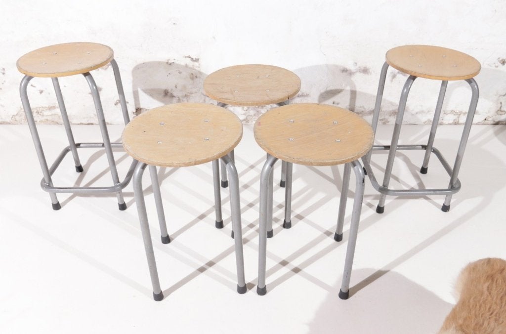 Industrieel Vintage Krukken Tabourets Zilver/Grijs frame, Huis en Inrichting, Ophalen, Gebruikt, Staal