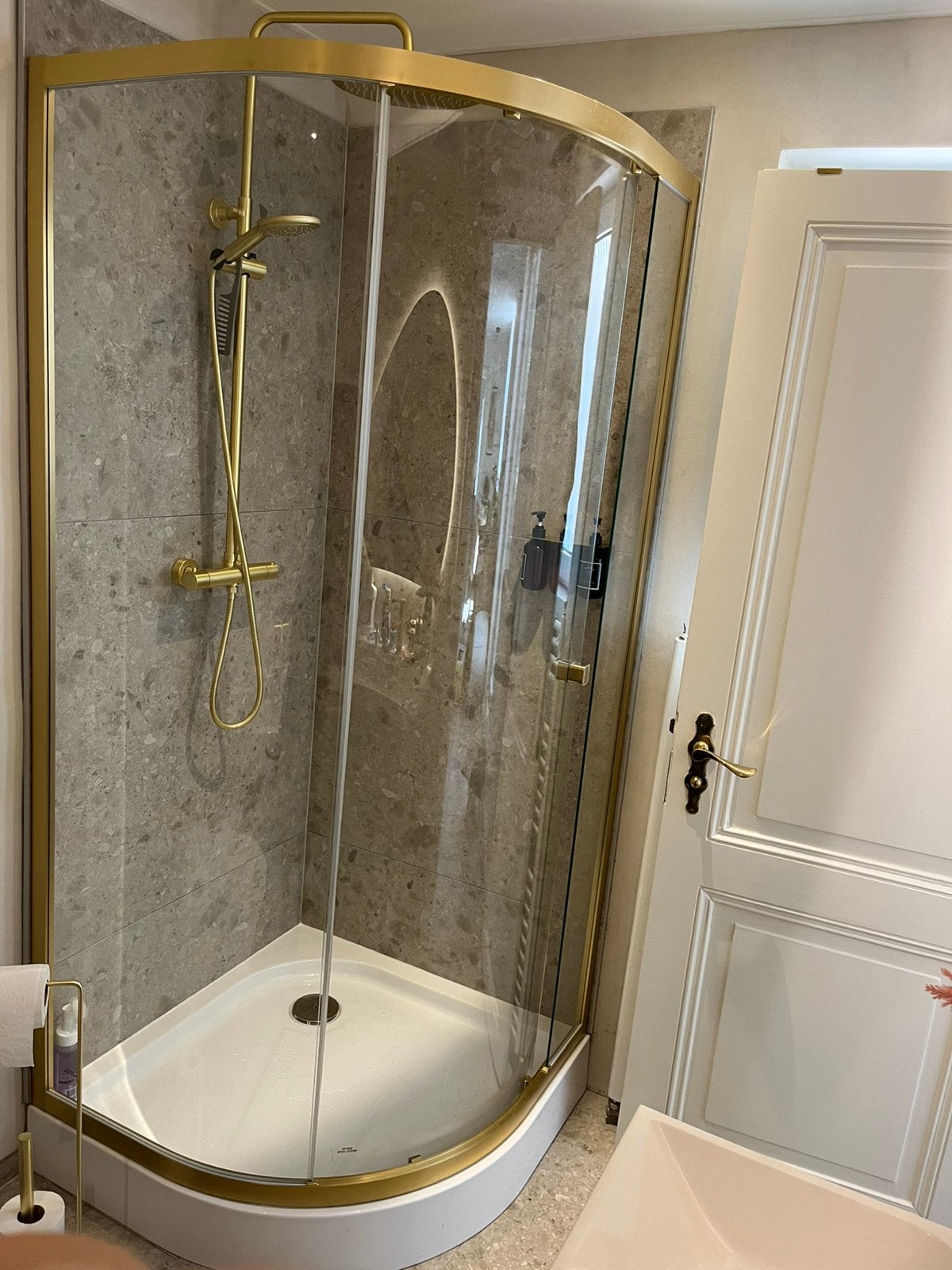 Douchecabine 90x90 kwartrond van geborsteld messing, Ophalen, Nieuw