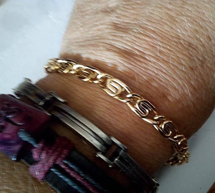 "Griekse gazet armband goldtone aluwire" (S:18/21cm), Sieraden, Tassen en Uiterlijk, Armbanden, Verzenden, Nieuw, Goud, Goud