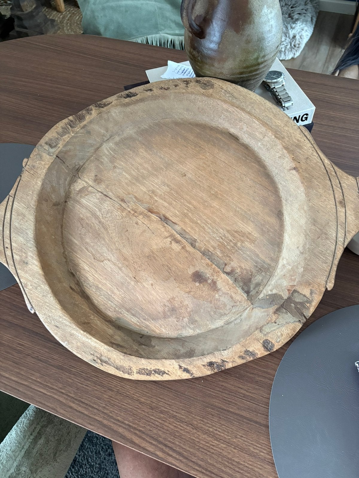 Mooie houten schaal, Ophalen, Zo goed als nieuw, Rond, Hout
