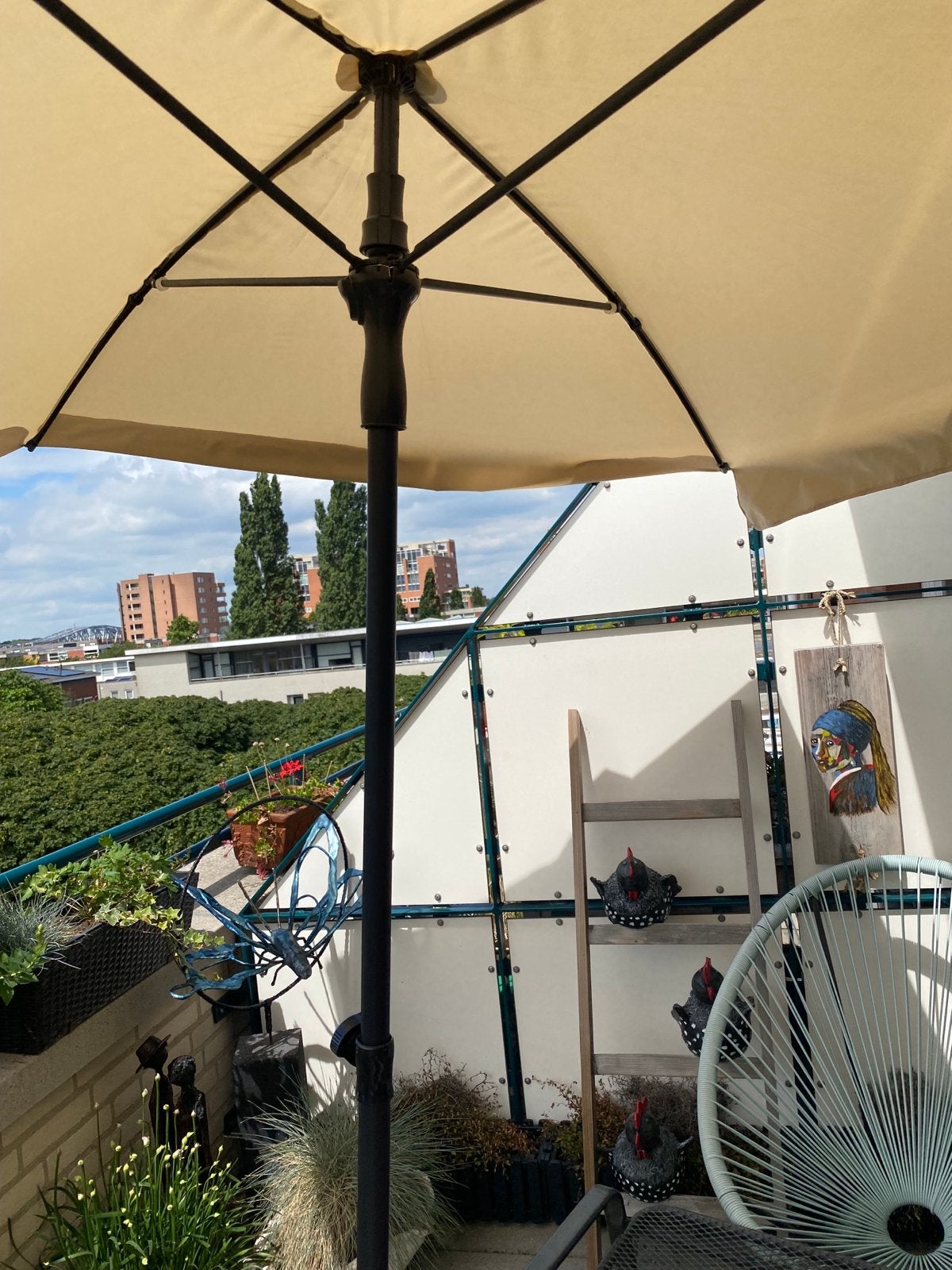 Crèmekleurige parasol 210x135 cm, Ophalen, Zo goed als nieuw, 1 tot 2 meter, Stokparasol