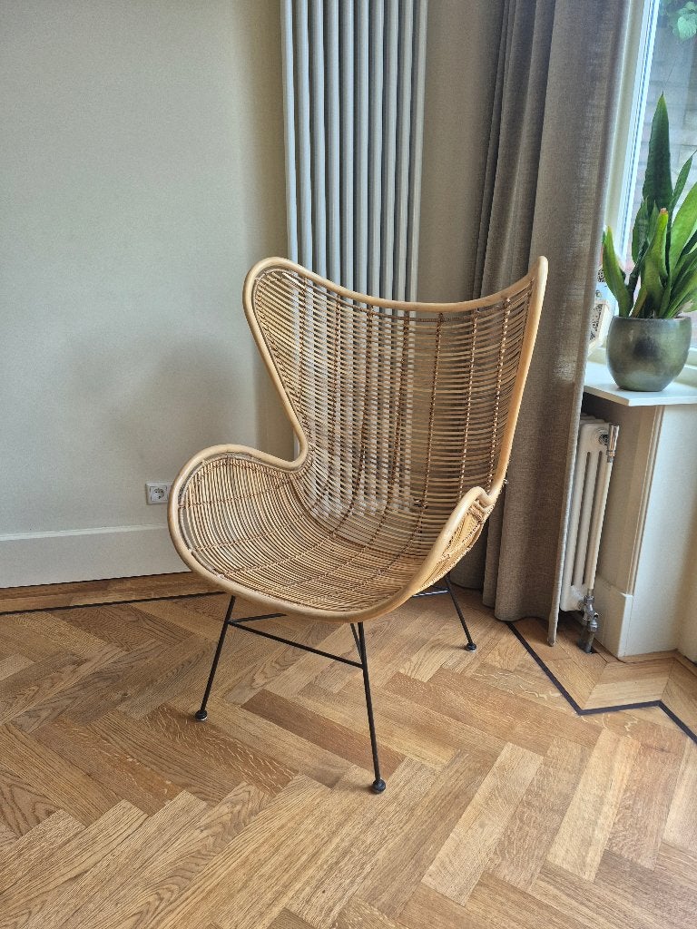 HK living Egg Chair naturel – rotan fauteuil, Huis en Inrichting, Stoelen, Ophalen, Bruin, Scandinavisch rotan, Zo goed als nieuw