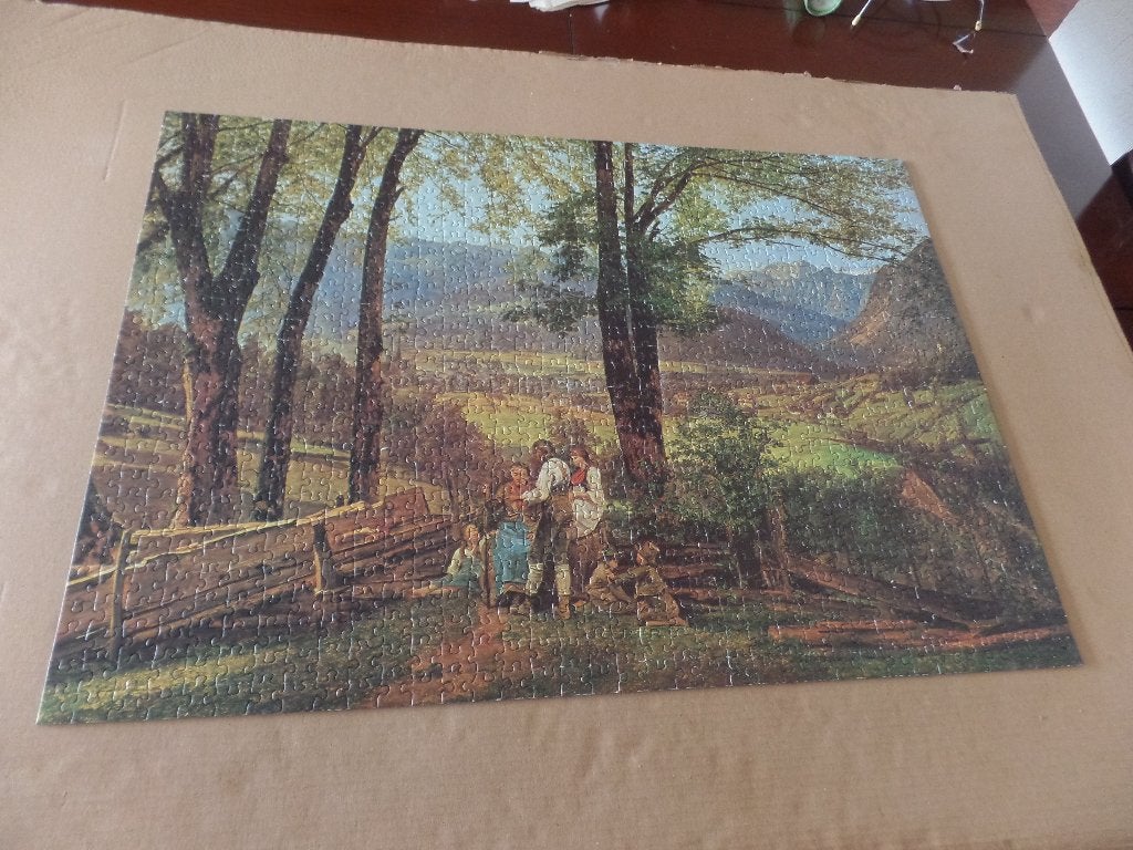 Puzzel schilderij bij de ingang van het bos 1000 stukjes, Ophalen of Verzenden, 500 t/m 1500 stukjes, Gebruikt, Legpuzzel