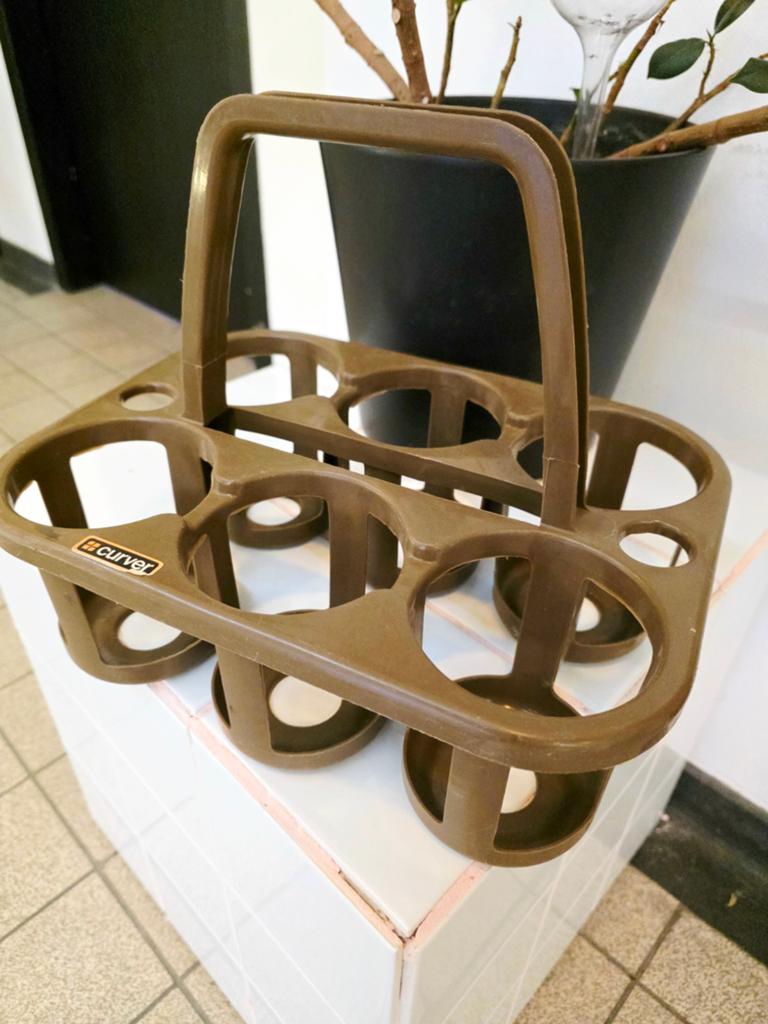 9609-Vintage 70s Curver 6-Bottle Carrier – Retro Brown, Huis en Inrichting, Woonaccessoires | Kisten, Gebruikt, Minder dan 50 cm