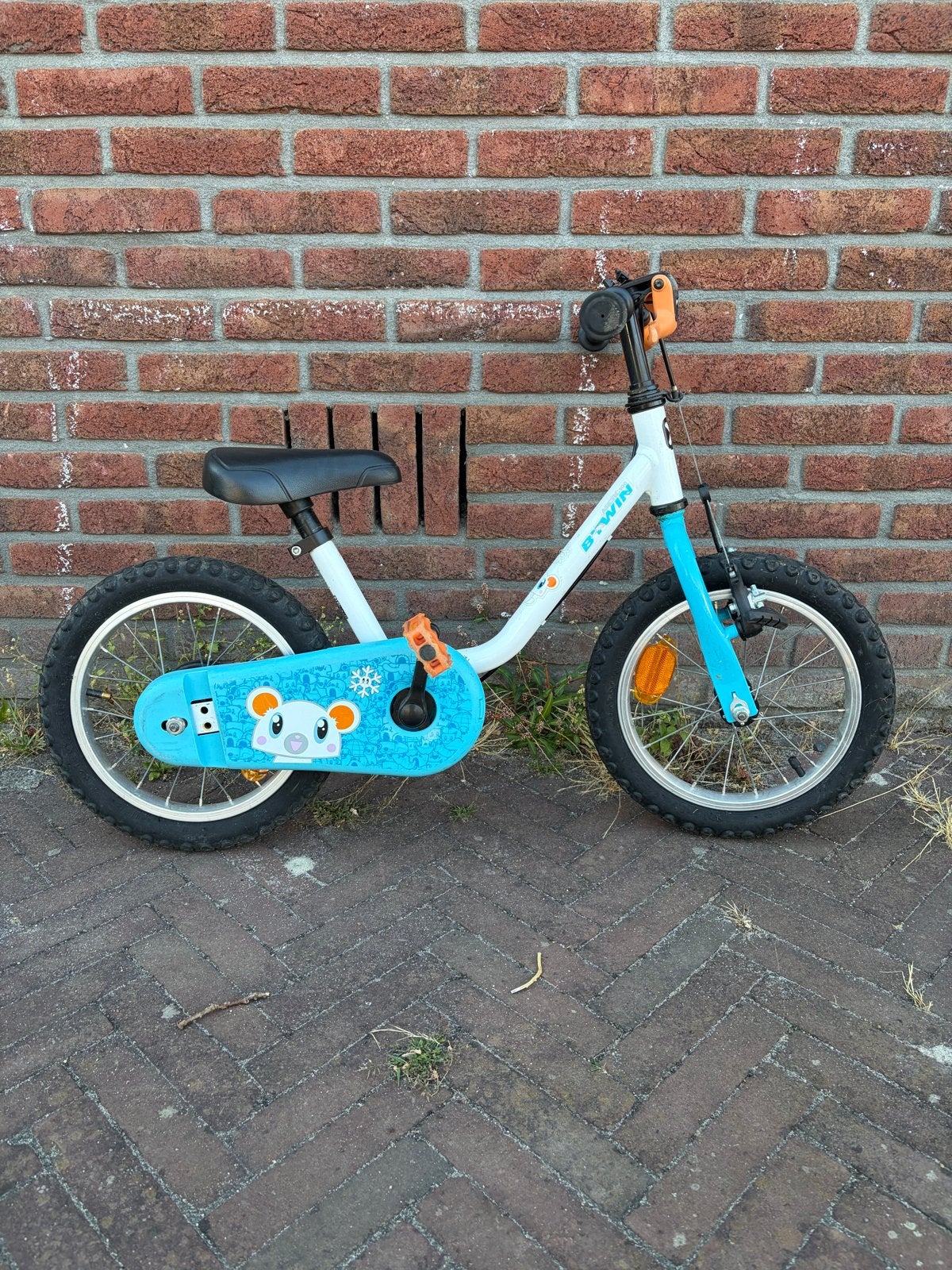 B'twin kinderfiets 14 inch incl. zijwieltjes, Ophalen, Zijwieltjes, Gebruikt, Velgrem