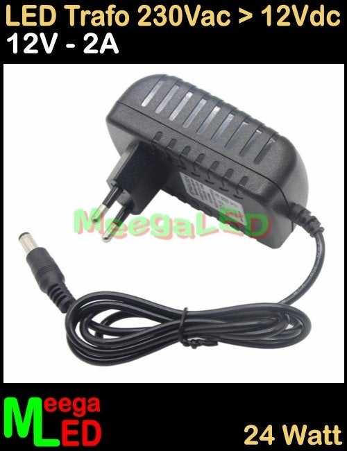 LED Trafo Voeding Adapter Driver - 230V > 12V - 2A = 24W - S, Overige merken, Kunststof, Zwart, Nieuw