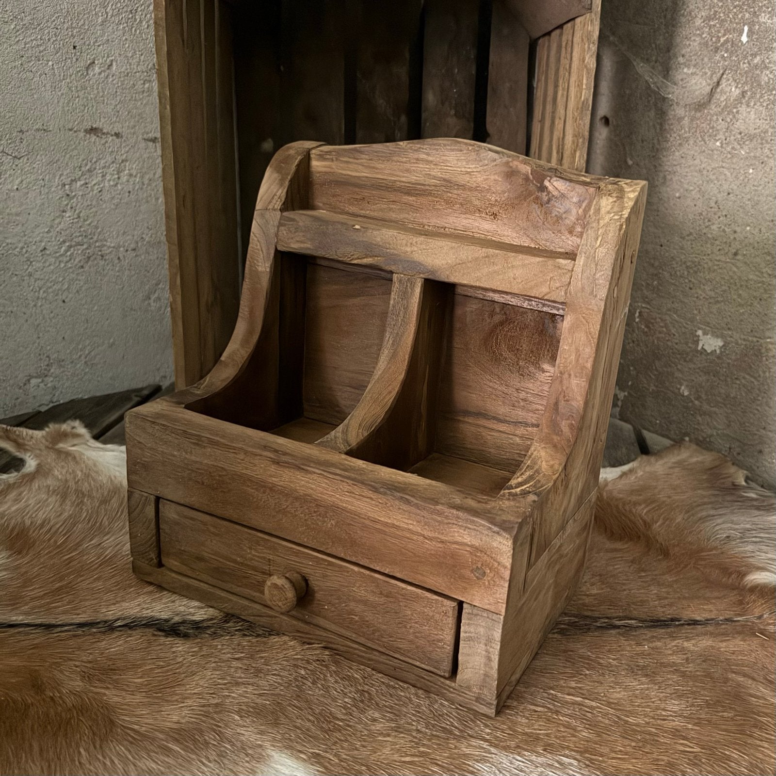 Landelijke houten gruttersbak met lade - 29x35x19,5 cm, Huis en Inrichting, Hout, -, -, Nieuw