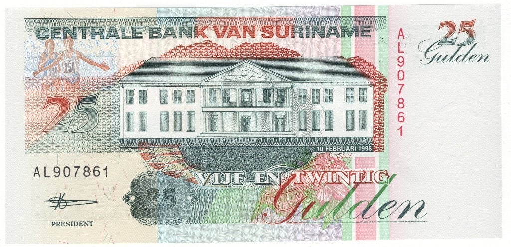 24-2732 Suriname 25 gulden 1998, Ophalen of Verzenden, Zuid-Amerika, Los biljet