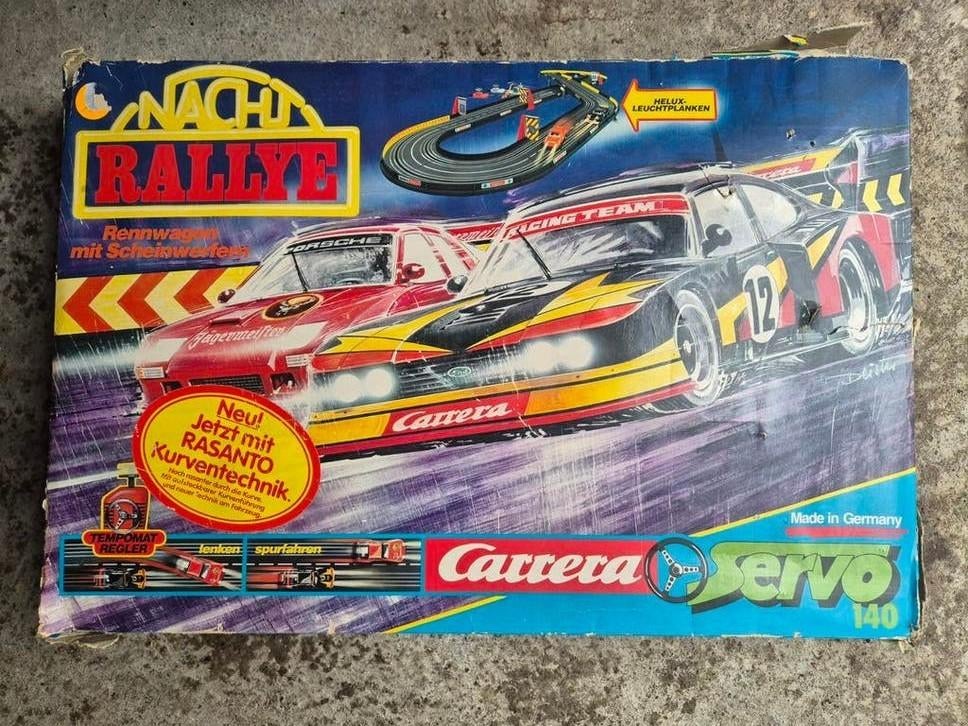 Carrera Servo 140 racebaan – vintage met auto’s en doos, Ophalen, Carrera, Elektrisch, Racebaan