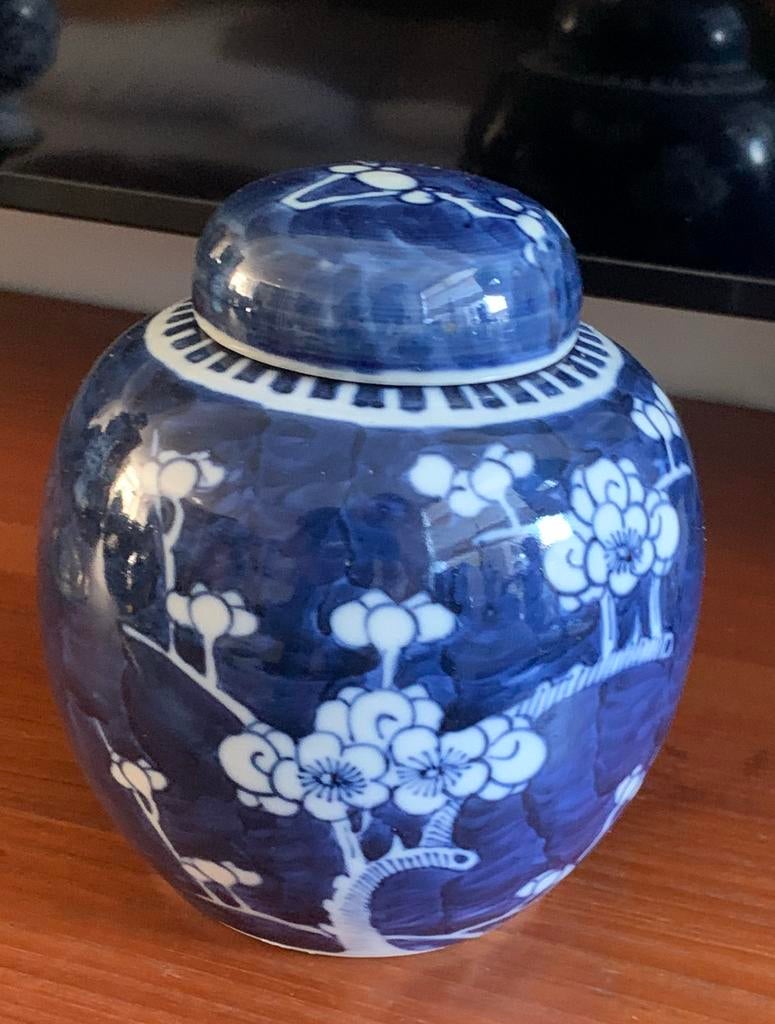 Antieke Chinese blauw-witte prunus porseleinen gemberpot, Antiek en Kunst, Ophalen of Verzenden