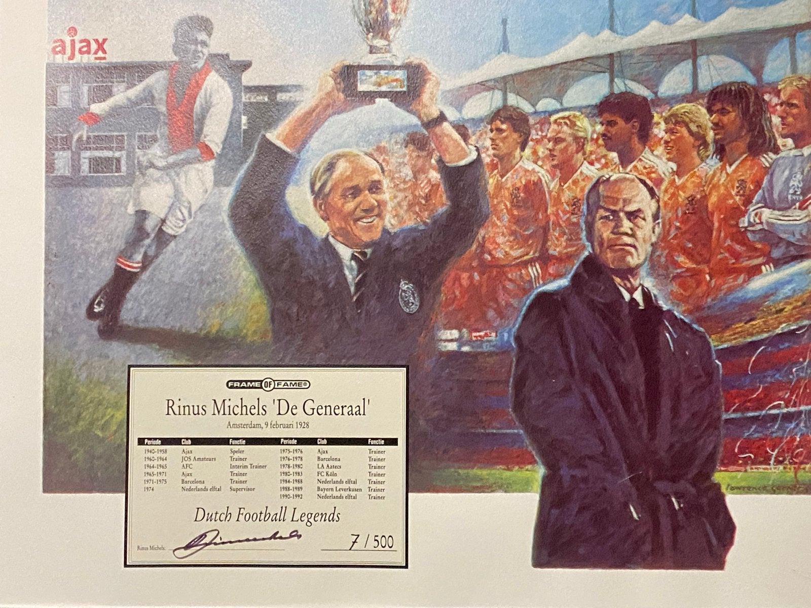 Rinus Michels 'De Generaal' Print - 80x60 cm - Nr. 7/500, Ophalen, 50 – 75, Gebruikt, Print