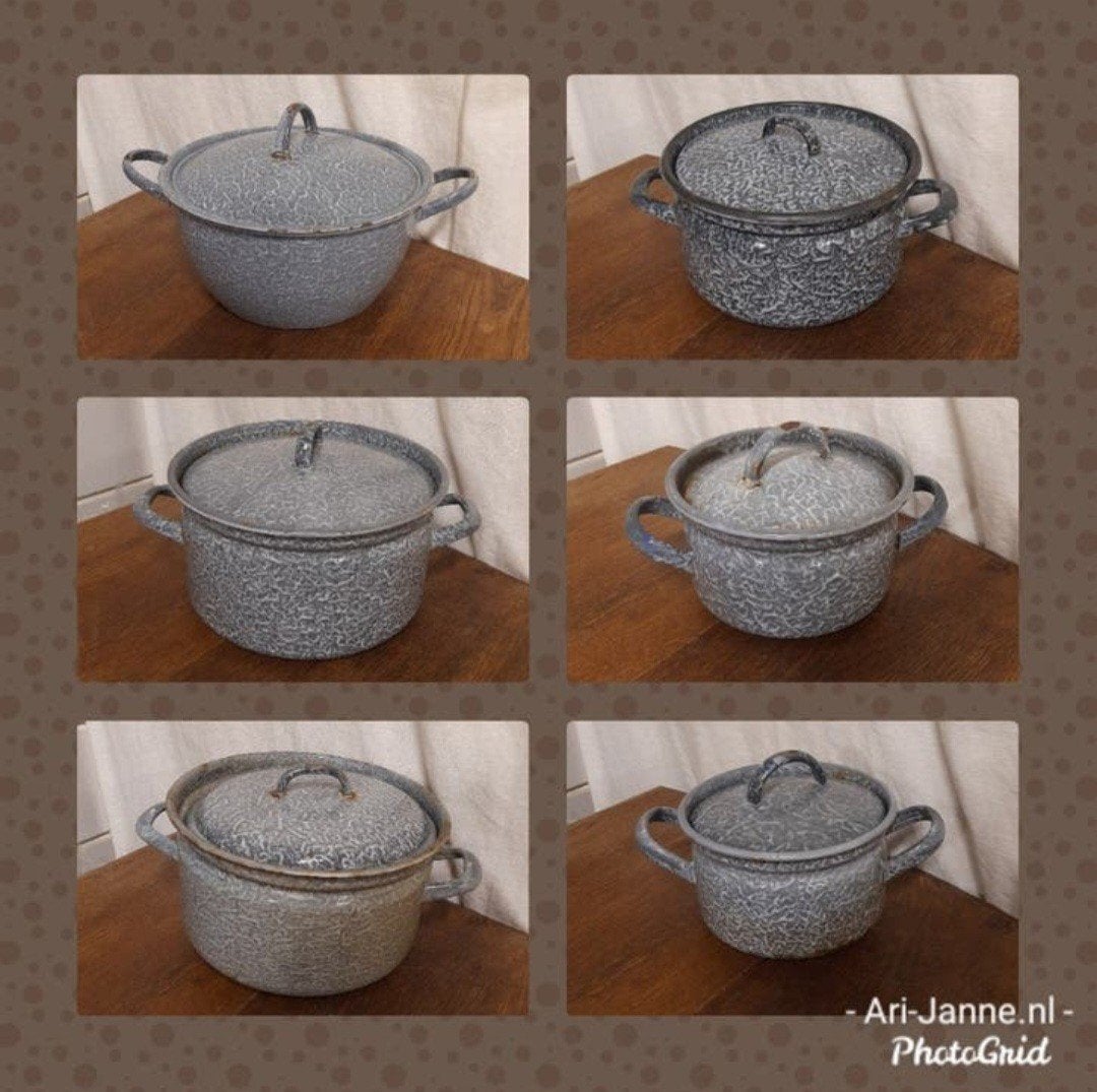 Emaille pannen, gewolkt blauw/grijs, brocante decoratie, Ophalen of Verzenden