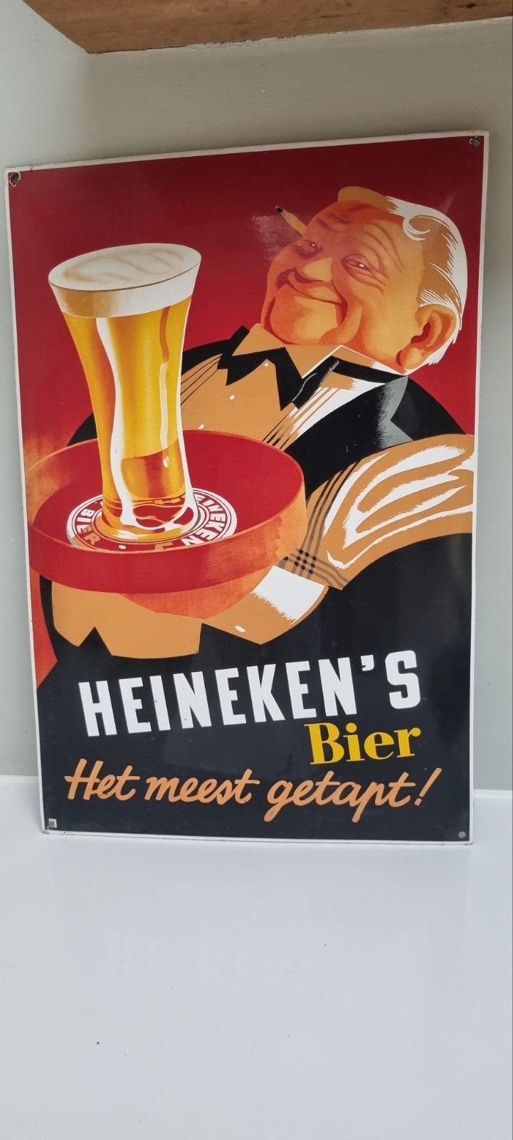 Heineken emaille bord reclamebord ober mancave bar, Ophalen of Verzenden, Gebruikt, Reclamebord
