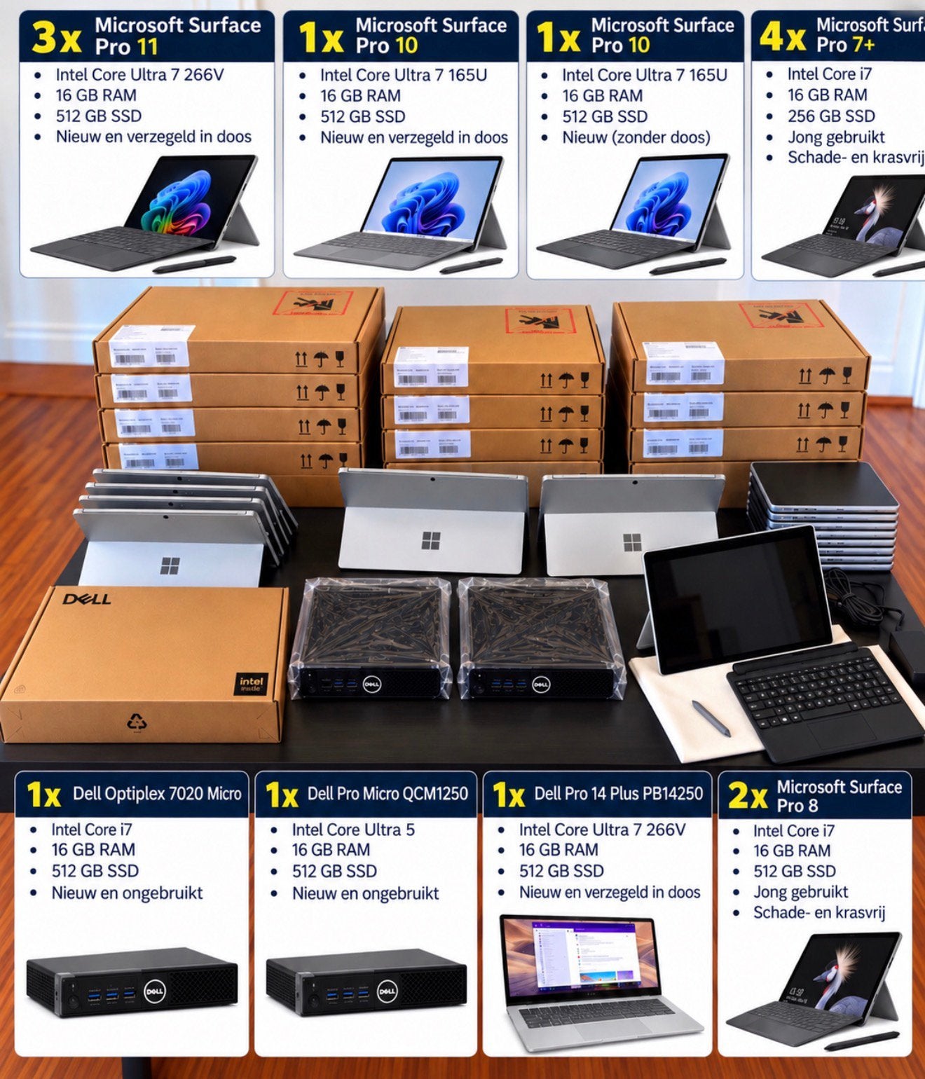 Microsoft Surface Pro 10/11 + Dell PB14250 Pro NIEUW, Computers en Software, Ophalen, Qwerty, 13 inch, Nieuw