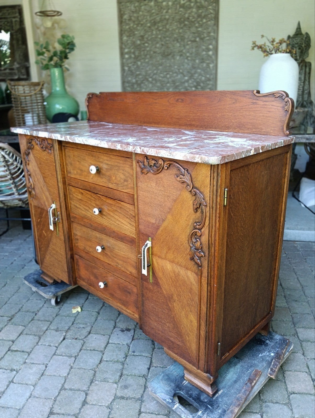 Antieke dressoir commode wastafel badkamermeubel marmer vint, Antiek en Kunst, Antiek | Meubels | Kasten, Ophalen