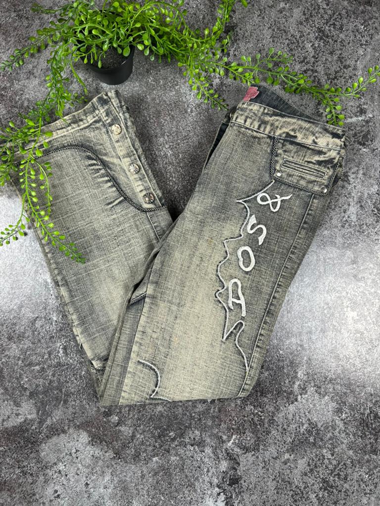 Y2K Low-Rise Flare Spijkerbroek - Grijs Denim - Miss Me, Kleding | Dames, Spijkerbroeken en Jeans, Ophalen of Verzenden, Zo goed als nieuw