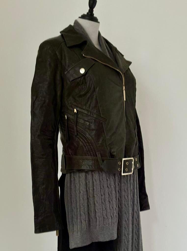 Elisabetta Franchi (M) 38/40 twv 1.370,- leren bikerjack, Kleding | Dames, Jassen | Winter, Ophalen of Verzenden, Zo goed als nieuw
