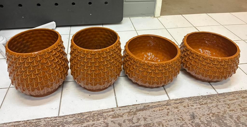 4 Intratuin bloempotten “Killy” oranje/bruin, vraagprijs p/s, Ophalen, Zo goed als nieuw, Rond