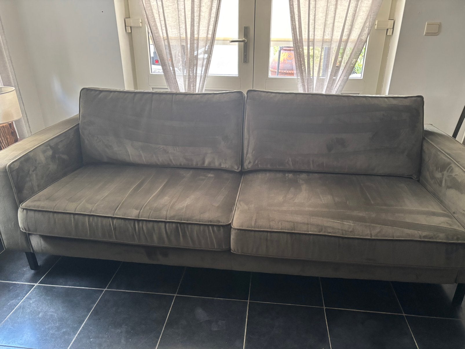 3 zits velvet groene bank, Ophalen, 150 tot 200 cm, Driepersoons, 75 tot 100 cm