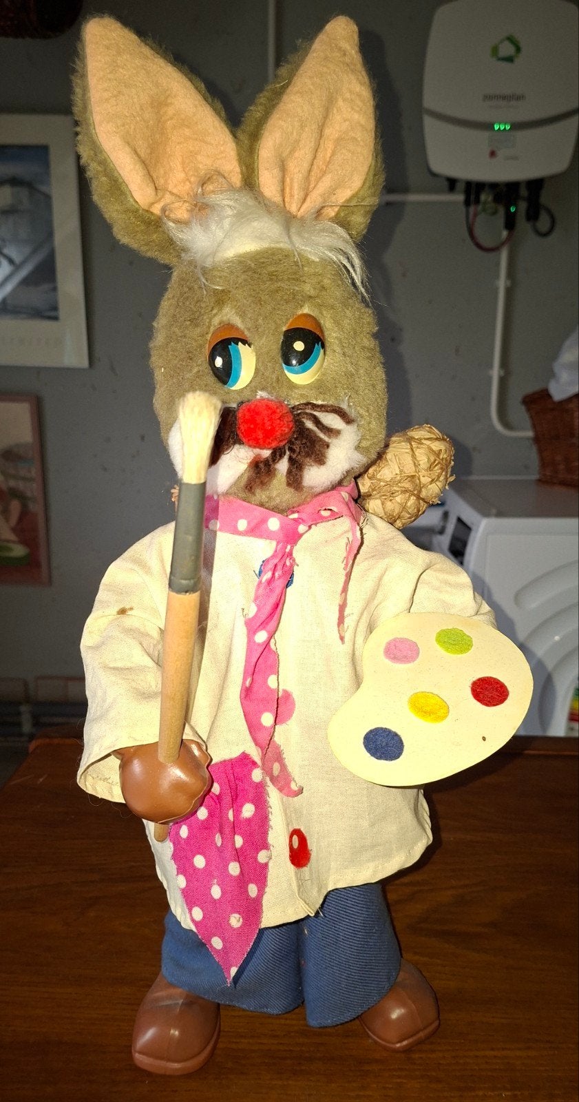 Vintage Pluche Paashaas Kunstenaar met Palet en Kwast, Gebruikt, Overige merken, Overige karakters, Konijn