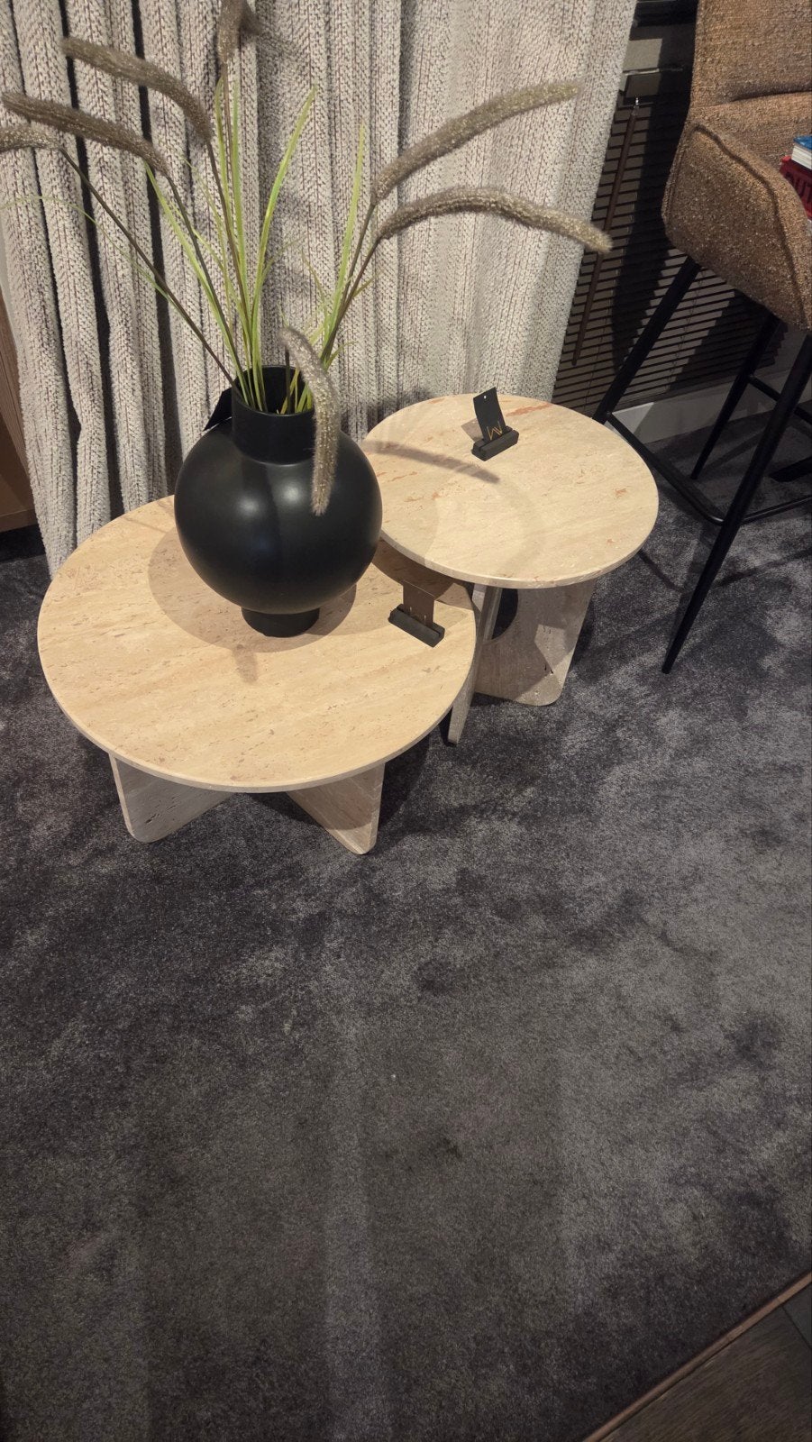 Travertin salontafel of bijzettafel rond, Huis en Inrichting, Ophalen, Rond, Minder dan 55 cm, 45 tot 60 cm