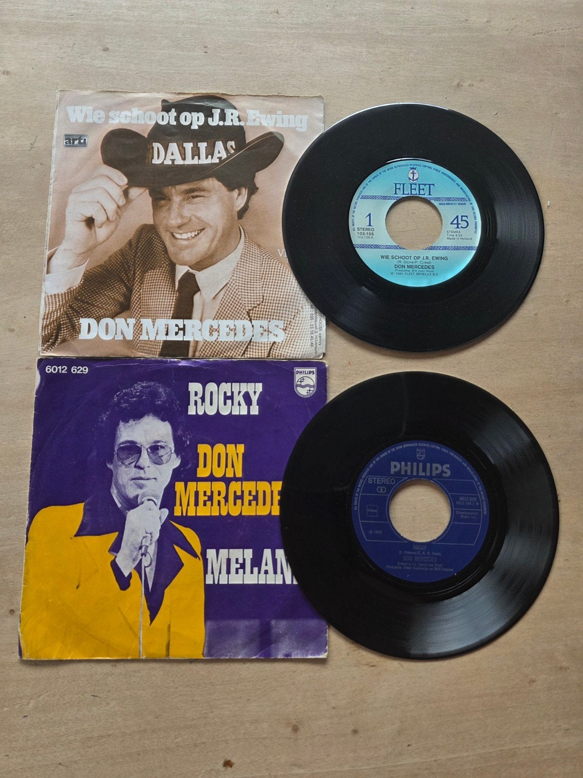 Don Mercedes - rocky + Wie schoot op J.R.Ewing, Gebruikt, Fotohoes, 7 inch, Ophalen of Verzenden