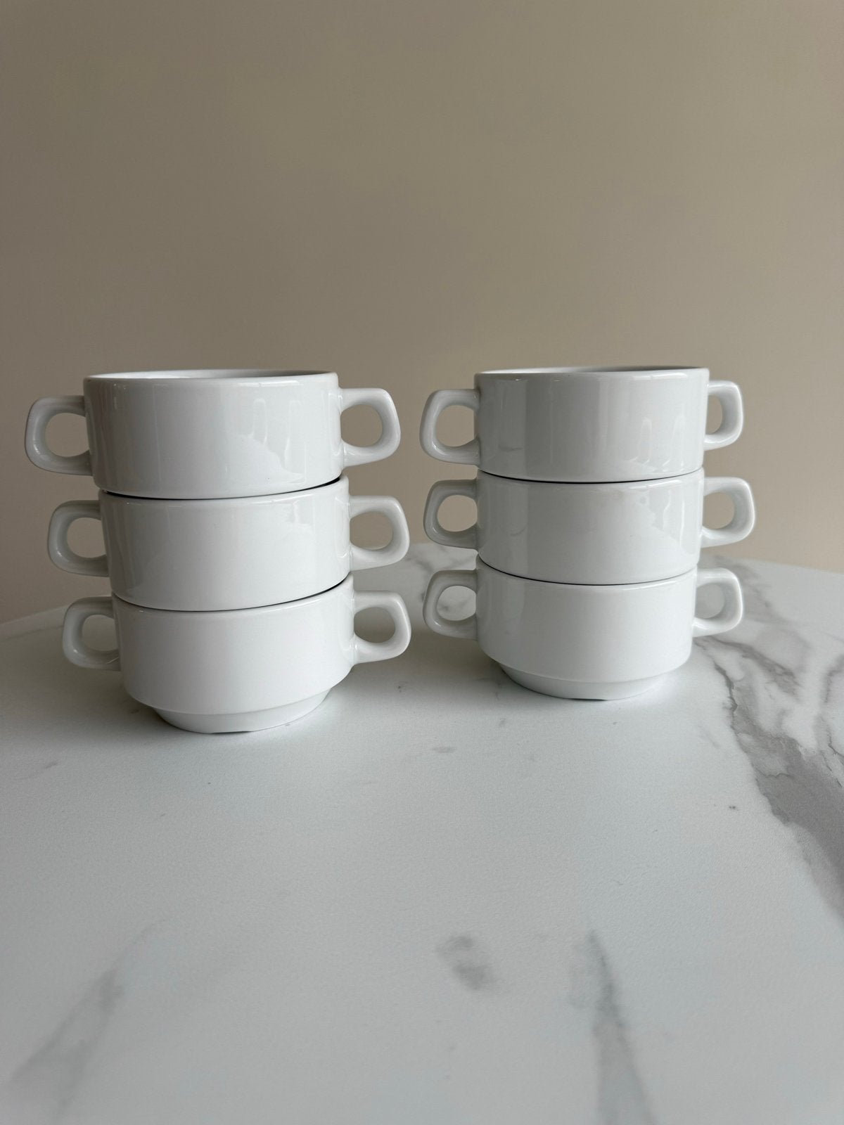 Set van 6 witte soepkommen met oren, Ophalen, Gebruikt, Keramiek, Kom(men)