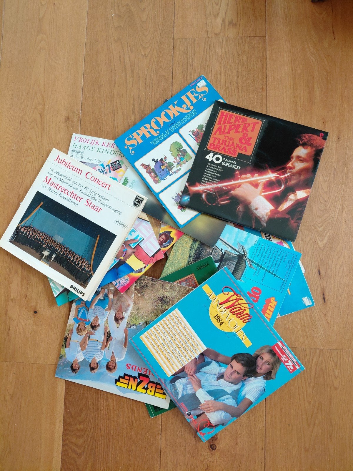 Vintage vinylplaten koffer met diverse LP's, Complilatie, Ophalen, Gebruikt, 12 inch
