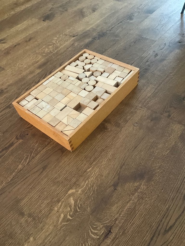 Vintage houten blokkendoos, Ophalen, Gebruikt, Overige merken