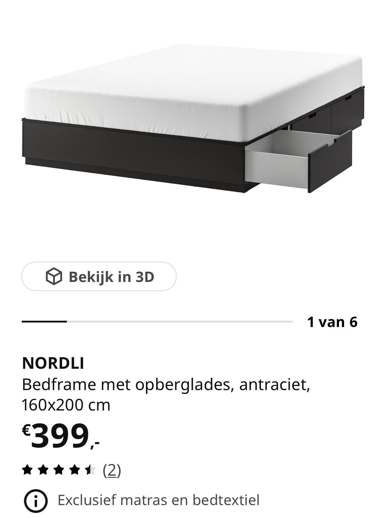 NORDLI Bedframe met opberglades, antraciet, 160x200 cm, Huis en Inrichting, Slaapkamer | Bedden, Ophalen, Gebruikt, Zwart, Tweepersoons