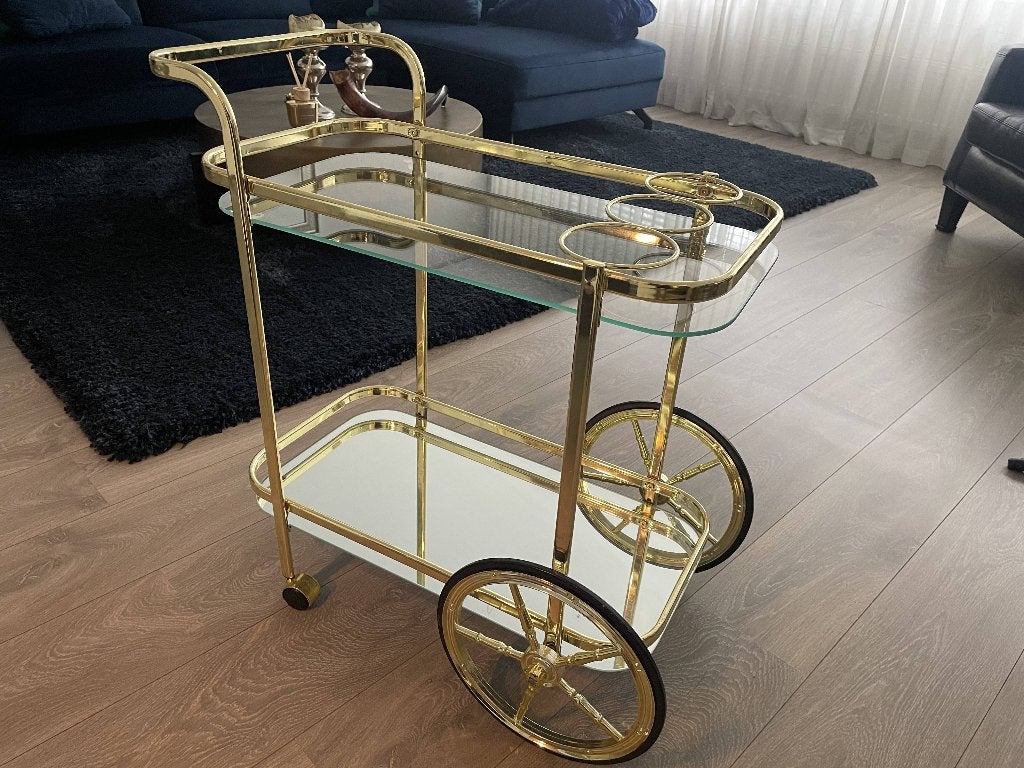Gouden Bar Cart, Ophalen, Zo goed als nieuw, Metaal, 5 tot 15 flessen