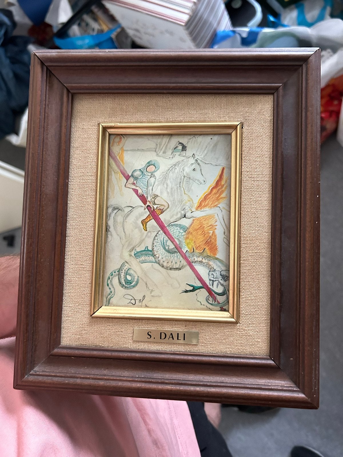 Ingelijste print van S. Dali - St. Joris en de Draak, Antiek en Kunst, Surrealisme, Ophalen of Verzenden, Print, Overige onderwerpen