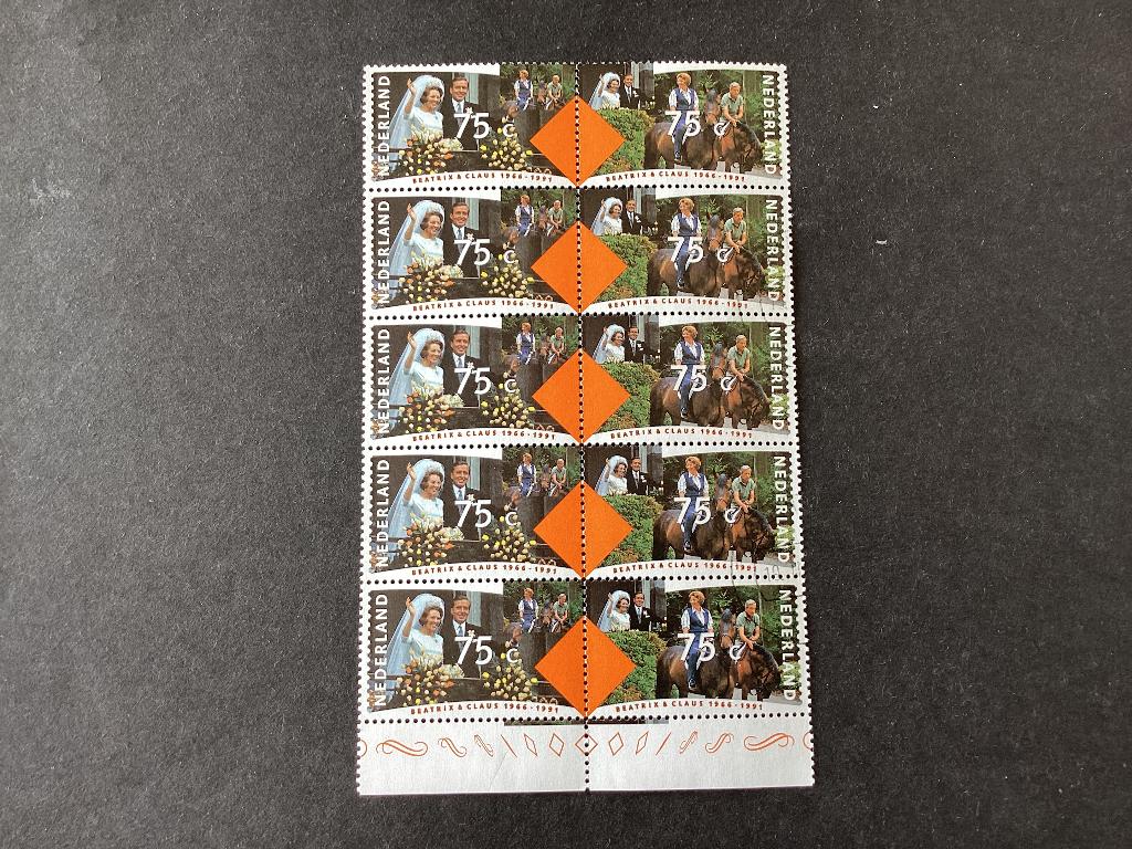 1991, 25 jarig huwelijk, 1466-1467/ blok met 5 paartjes, Verzenden, Na 1940, Postfris