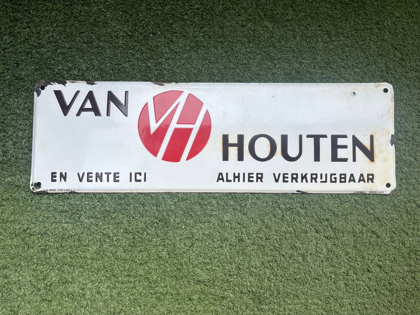 Emaille bord van Houten 19x60 cm, Ophalen of Verzenden, Zo goed als nieuw, Reclamebord