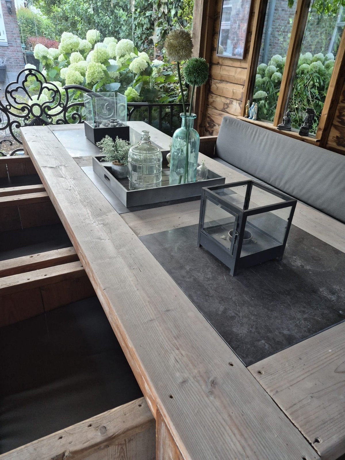 Mooie tuinset steigerhout met kussenset weerbestendig, Ophalen, Hout