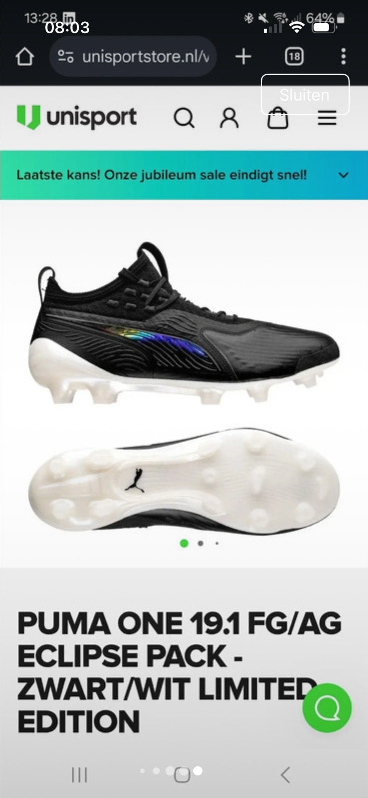 Puma One 19.1 FG/AG Eclipse Pack Voetbalschoenen Zwart/Wit, Sport en Fitness, Maat XS of kleiner, Ophalen of Verzenden, Gebruikt