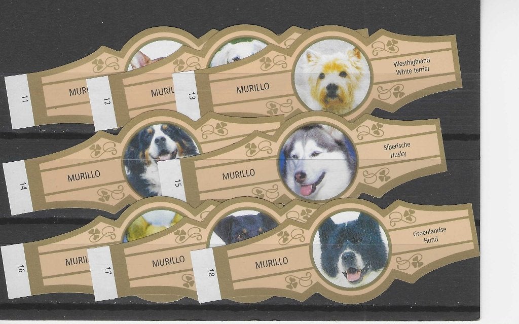 reeks  4560  honden    11-18      sigarenbanden, Ophalen of Verzenden, Zo goed als nieuw, Sigarenbandjes