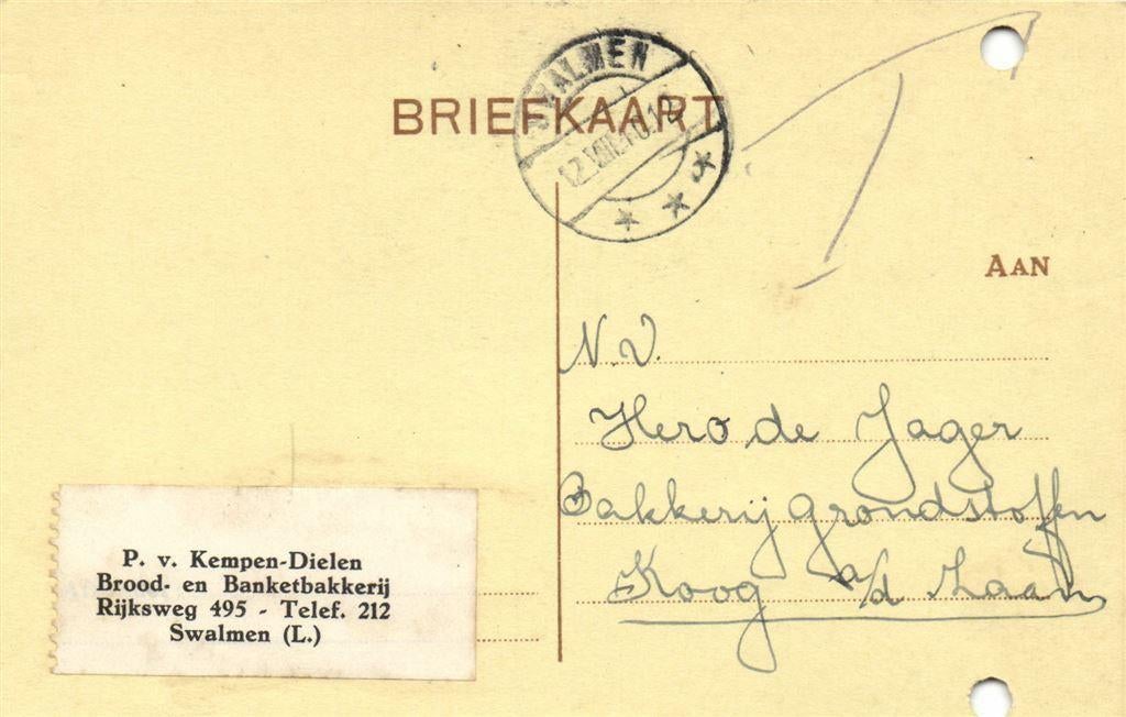 P. v. Kempen-Dielen, Swalmen - 08.1940 - briefkaart, Ophalen of Verzenden, Briefkaart