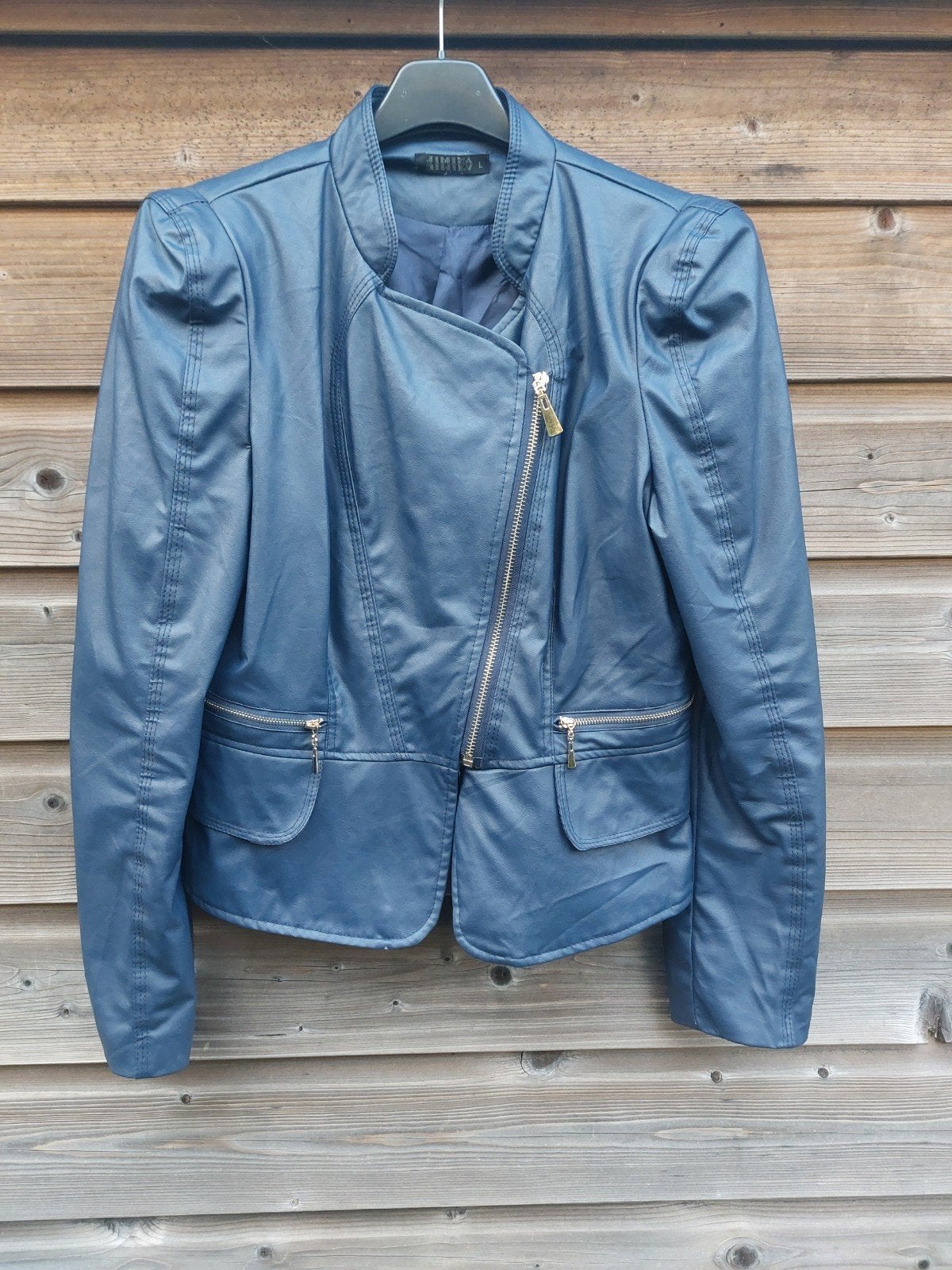 Donkerblauw kunstleer jasje blazer colbert Jimika, Verzenden