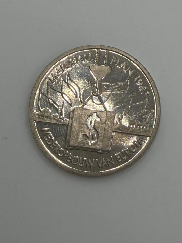 Nederland ECU 1997 Marshall Plan Beatrix, Postzegels en Munten, Ophalen of Verzenden, Overige landen