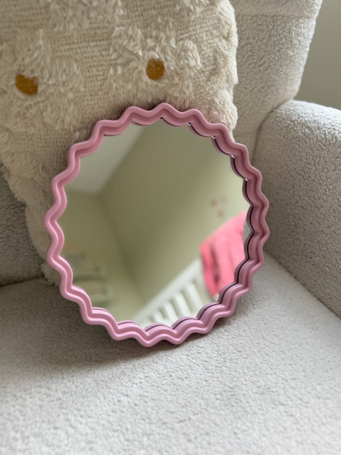 Spiegel wave rond roze, Ophalen, Minder dan 50 cm, Rond, Nieuw