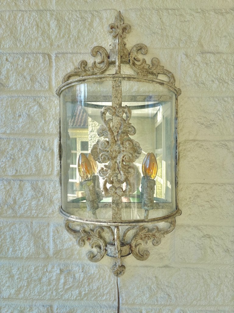 Wandlamp Brocante Beige Grijs Metaal en Glas Clayre en Eef, Ophalen