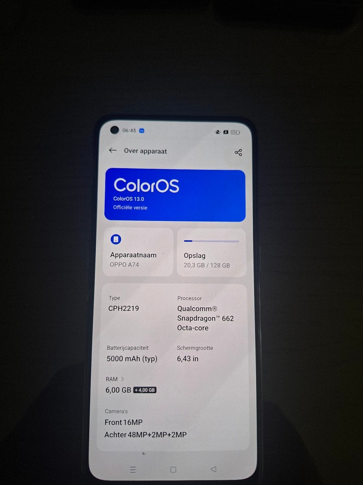 Oppo A74 128GB - Zo goed als nieuw, Ophalen, Overige modellen, Zo goed als nieuw, Zonder simlock