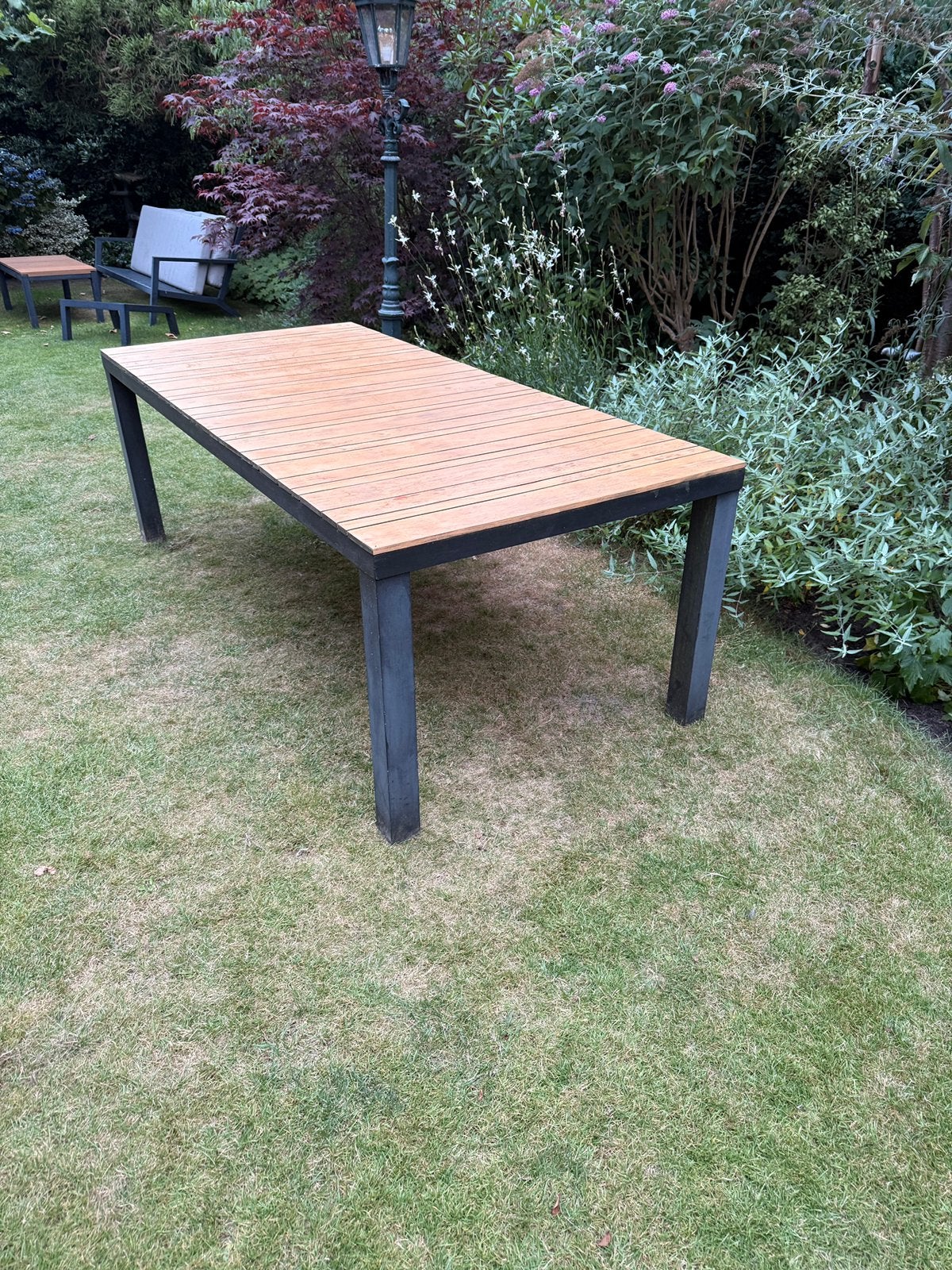Grote moderne tuintafel met hout 6/8 persoons, Ophalen, Zo goed als nieuw, Rechthoekig, Hout