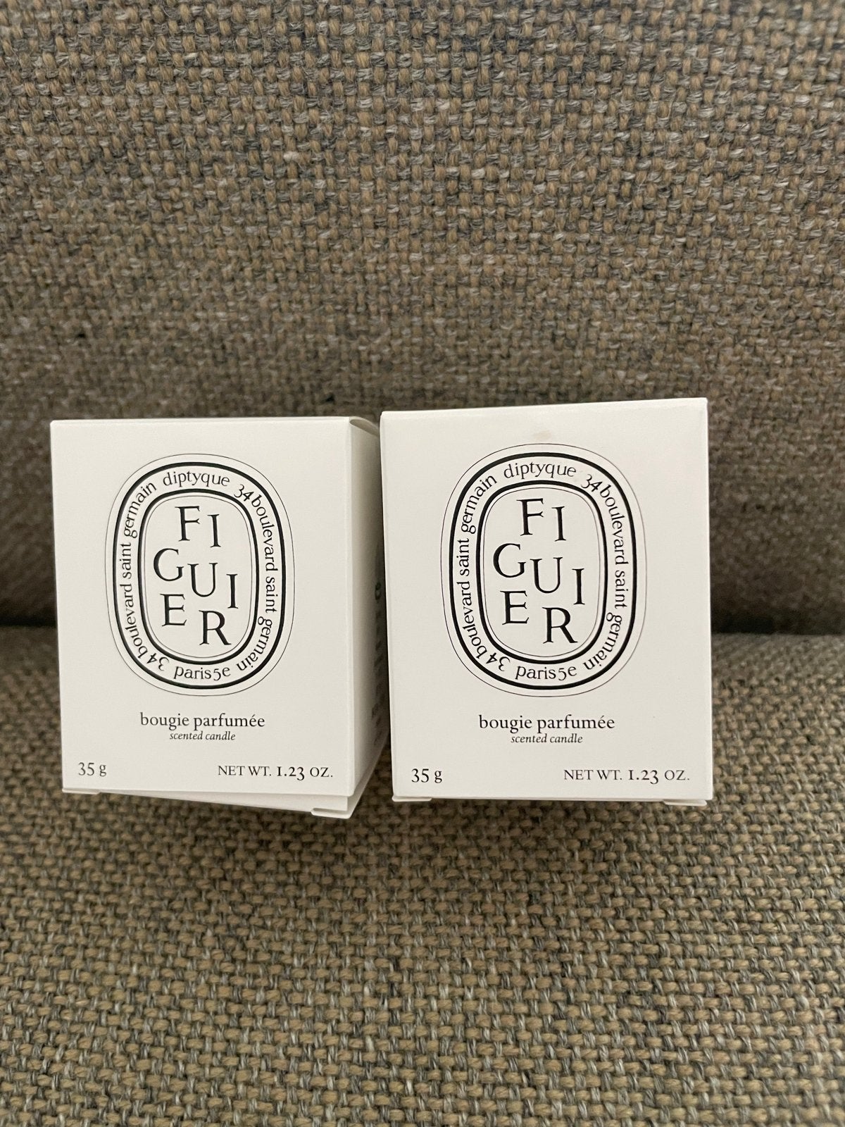 Diptyque Figuier geurkaarsen - Set van 2 (35g per stuk), Huis en Inrichting, Ophalen of Verzenden, Kaars, Wit, Overige merken