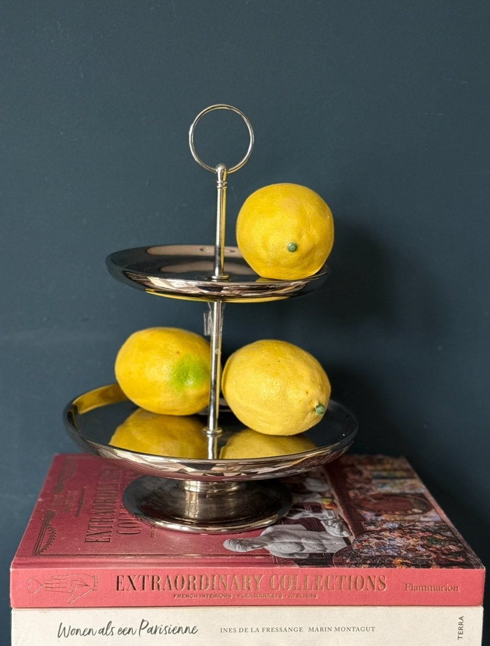 Vintage zilverkleurige etagère, Ophalen of Verzenden, Zo goed als nieuw
